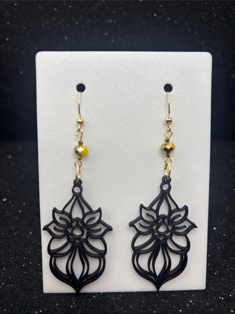 Black Floral Filigree Dangle Earrings - Women Jewelry
